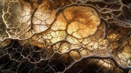 Microscopic image of fungal hyphae resembling neural networks and organic roots