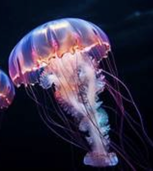 Colorful jellyfish with glowing tendrils, evoking biological intelligence and movement